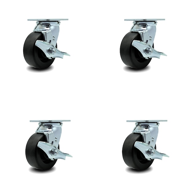 5 Inch Polyolefin Caster Set with Roller Bearings and Brake/Swivel Lock SCC